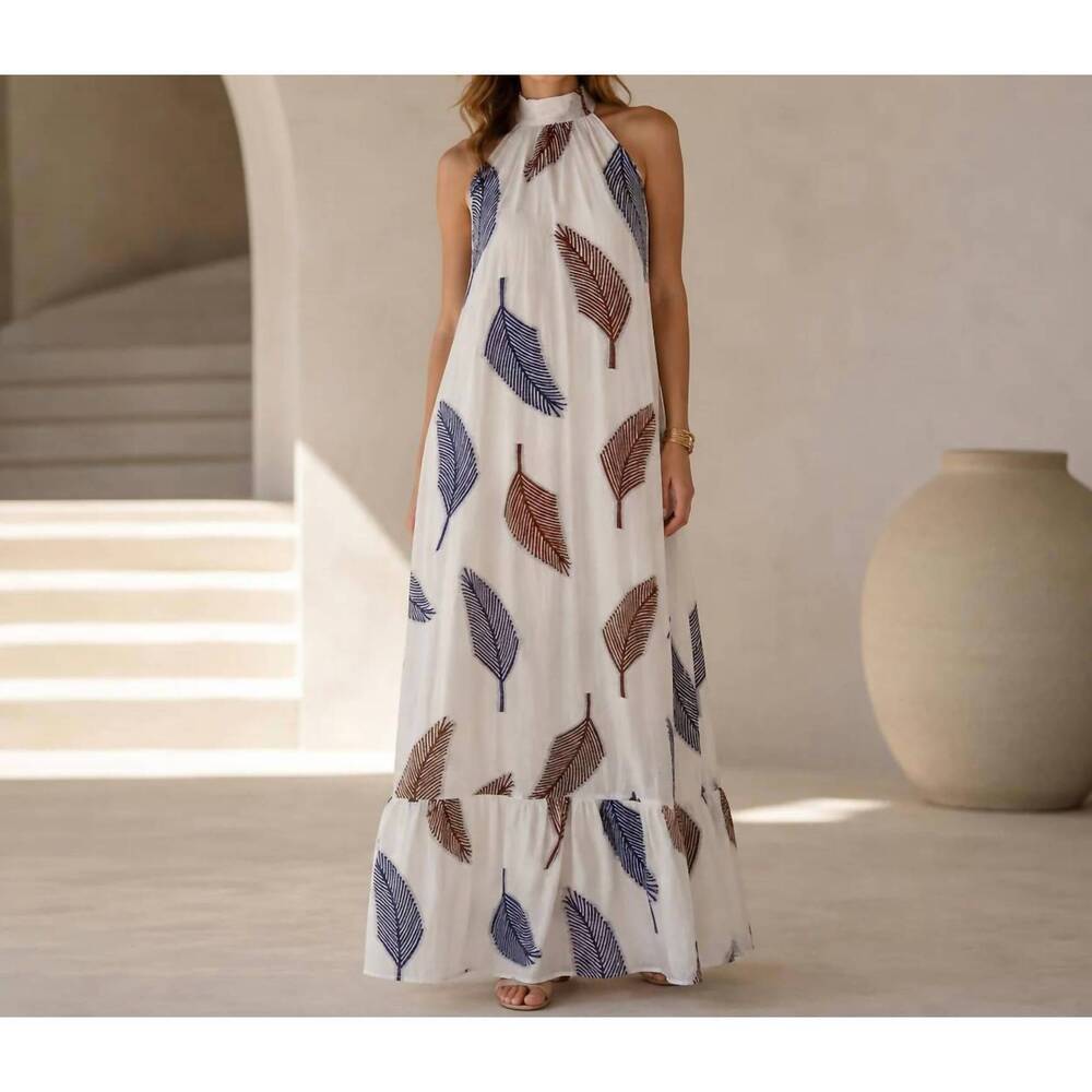 NEW MYSTERY RESORT kaia palm maxi dress in off-white